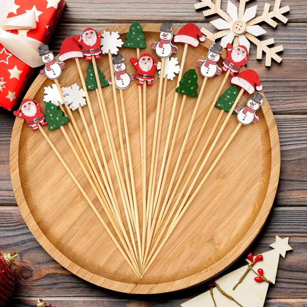 100-Pack Snowflake Bamboo Cocktail Picks - 5 Inch Perfect for Holiday Appetizers